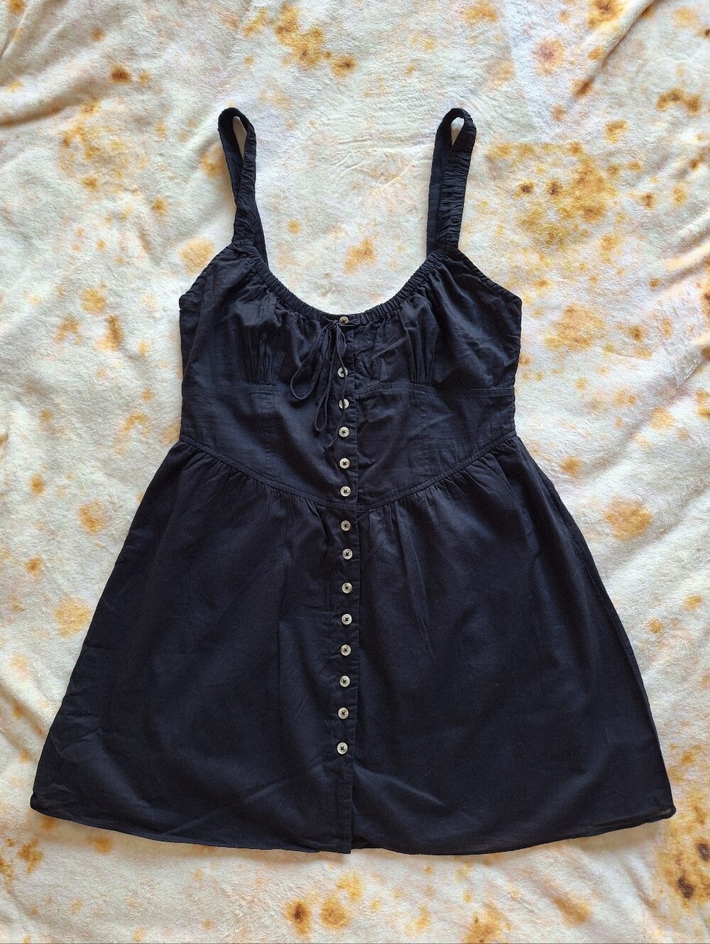 Urban Outfitters BDG Azelia Button-Down Milkmaid Mini Dress Black Sz L